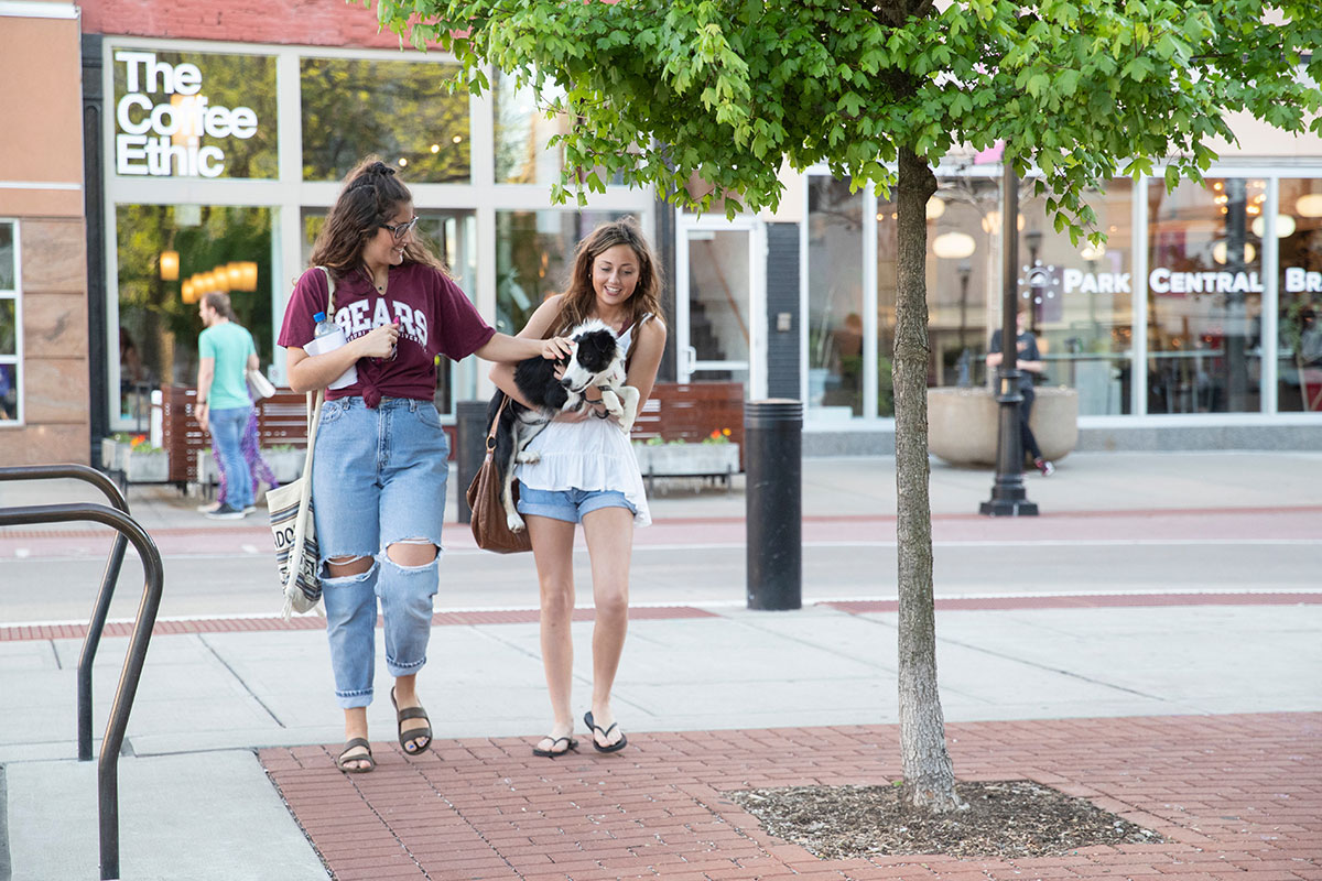 Missouri state students walking around downtown Springfield