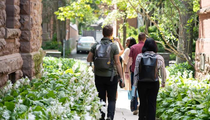 Group of students walking on campus