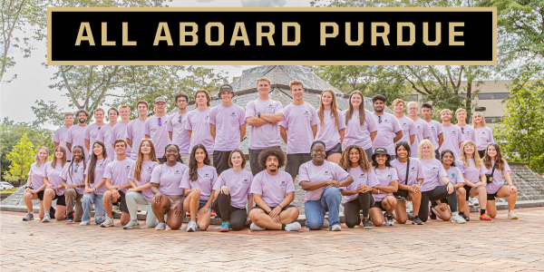 Photo of BGR team leaders with text that reads, "all aboard Purdue"