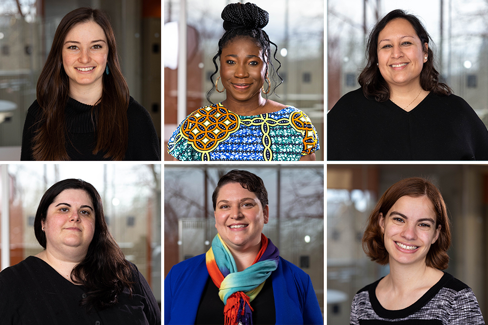 Six students at the Heller School pose for headshots